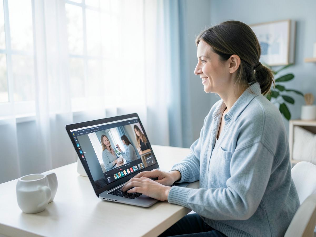 Mujer en sesión de terapia online desde casa